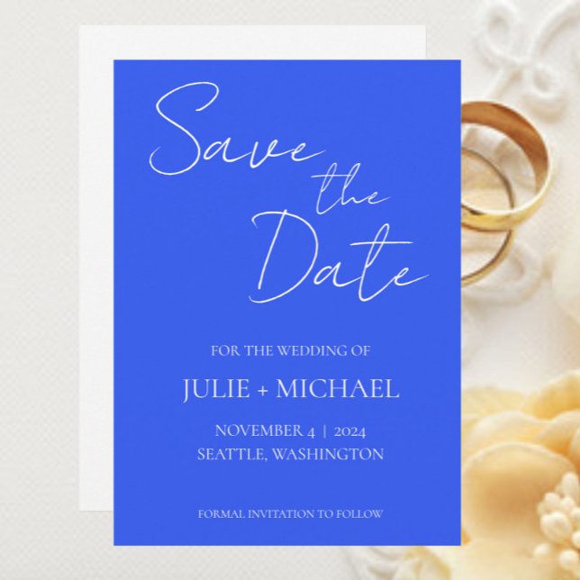 Save The Date Mariage Simple Style Bleu Royal (In Situ Wedding)