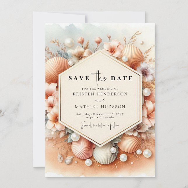 Save The Date Mariage simple Watercolor Beach (Devant)