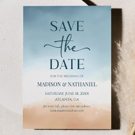 Save The Date Mariage sur la plage de sable de l'océan bleu