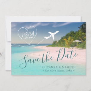 Save The Date Mariage sur la plage d'une île Cœur Avion Enregist