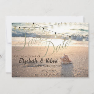 Save The Date Mariage sur la Plage, Guirlande de Lumieres de Coq