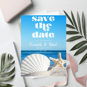 Save The Date Mariage sur la Plage, Sable, Coquillages Blancs En