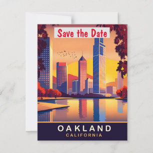 Save The Date Mariage sur la skyline d'Oakland Californie au cou