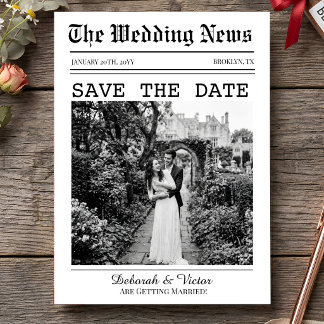 Save The Date Mariage sur un journal rétro vintage