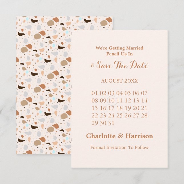 Save The Date Mariage Terrazzo Abstrait Moderne Terreux (Devant / Derrière)