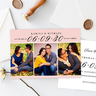 Save The Date Mariage Trois Photos Collage Noir Rose