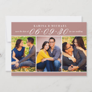 Save The Date Mariage Trois Photos Collage Rose Poussiéreux