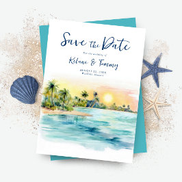 Save The Date Mariage Tropical Beach Sunset & Palm Tree