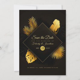Save The Date Mariage Tropical Noir et Or