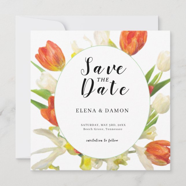 Save The Date Mariage Tulipe orange et beige (Devant)