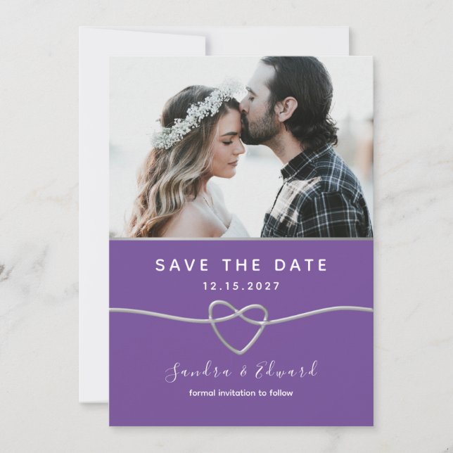 Save The Date Mariage turquoise et violet (Devant)