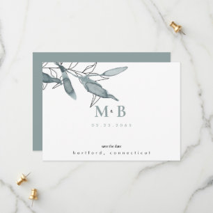 Save The Date Mariage Turquoise simple et élégant Monogramme Enr
