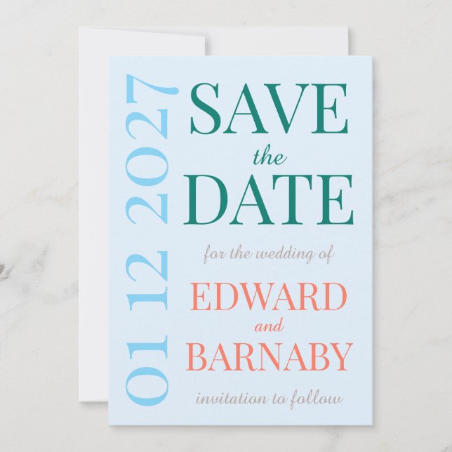 Save The Date mariage typographie Brise côtière (Devant)