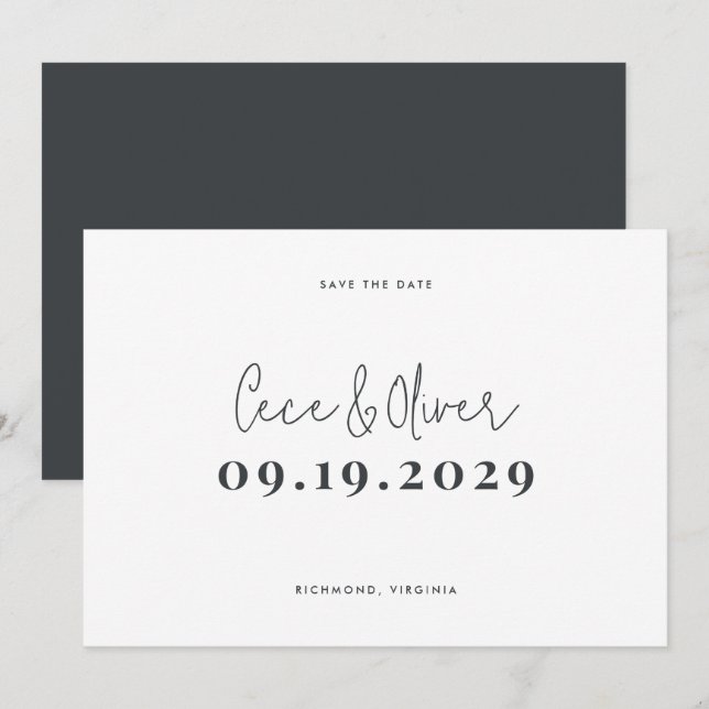 Save The Date Mariage typographie moderne élégante simple à la  (Devant / Derrière)