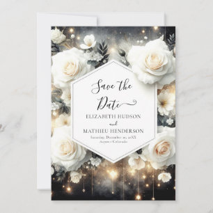 Save The Date Mariage unique Digital White Roses
