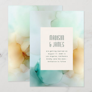 Save The Date Mariage Unique Moderne Abstrait Bleu Vert Orange