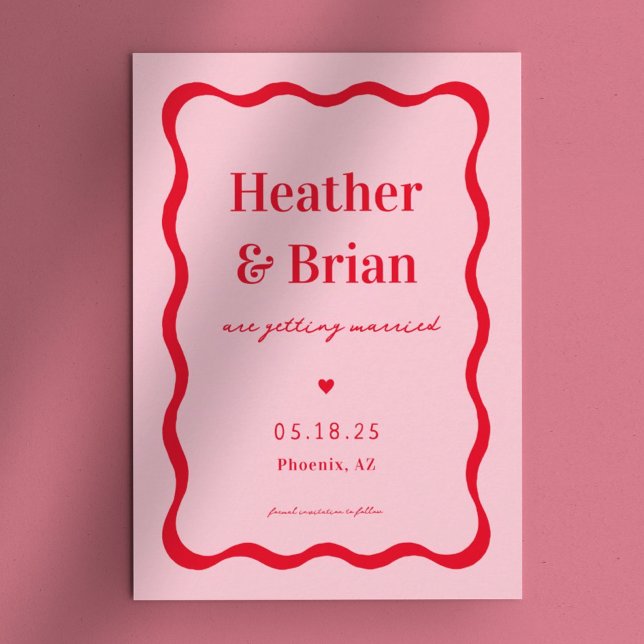 Save The Date Mariage unique Retro Pink and Red Squiggle (Créateur téléchargé)
