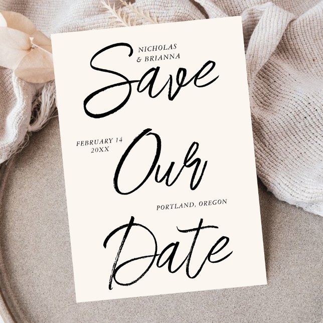 Save The Date Mariage Unique Typographie Noir Brosse Non Photo (Créateur téléchargé)