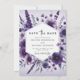 Save The Date Mariage végétal pourpre botanique minimal