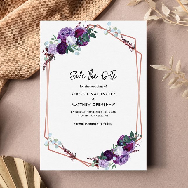 Save The Date Mariage végétal violet floral (Purple Floral Horizontal Save the DateAnnouncement Card)
