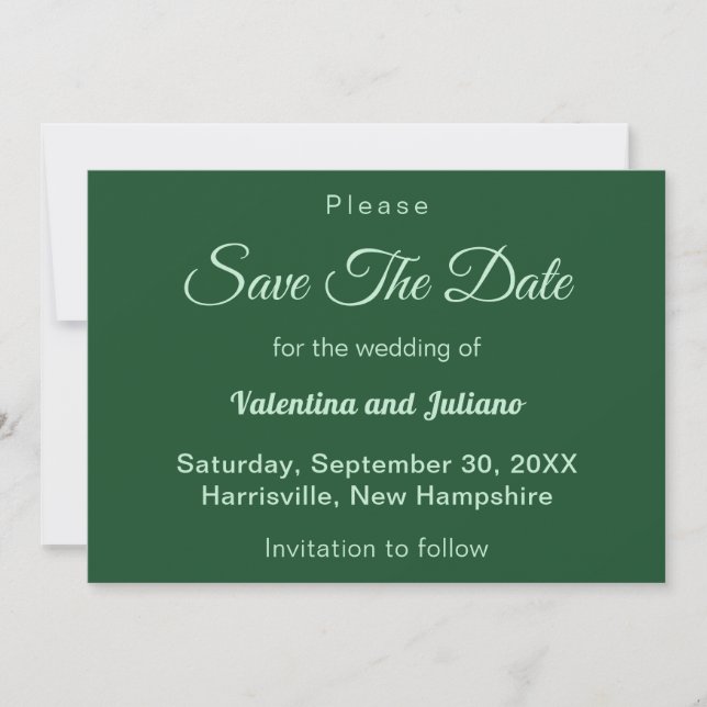 Save The Date Mariage vert Émeraude Monochrome Enregistrer La Da (Devant)