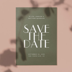 Save The Date Mariage Vert Olive Atténué en Milieu Boisé   Photo