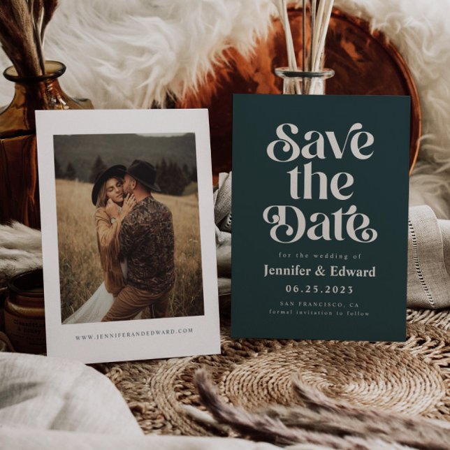 Save The Date Mariage vert rétro (Créateur téléchargé)