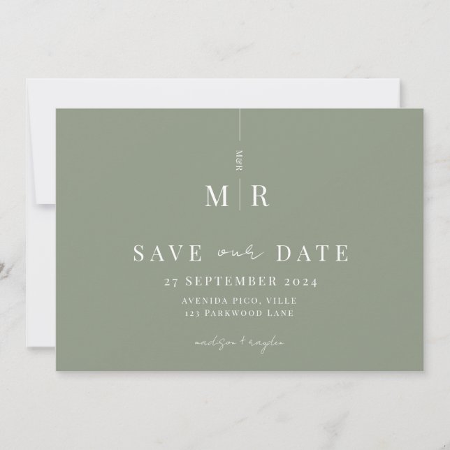 Save The Date Mariage Vert Sage Classique Enregistrer La Date (Devant)