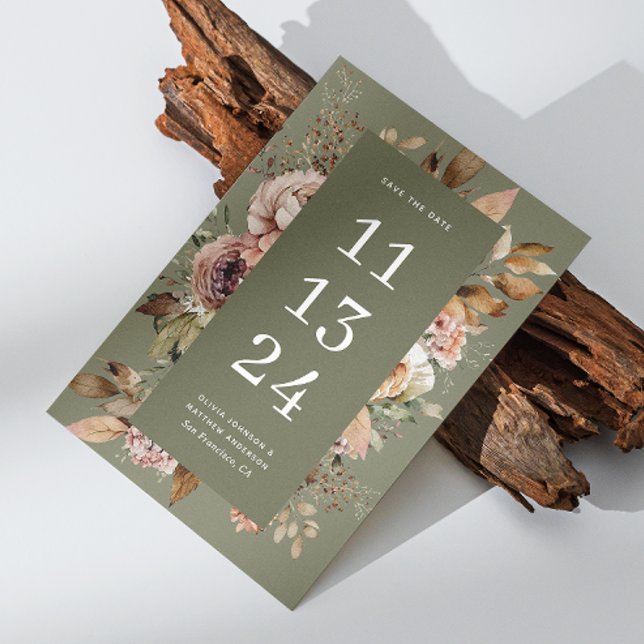 Save The Date Mariage Vert Sauge Élégant | Floral Élégant et Ter (Créateur téléchargé)