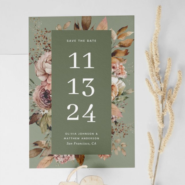 Save The Date Mariage Vert Sauge Poussiéreux | Fleurs de Jardin  (Créateur téléchargé)