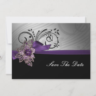 Save The Date Mariage vintage à broches de ruban FAUX violet