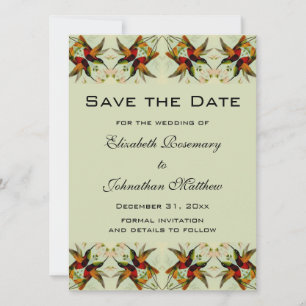 Save The Date Mariage Vintage Fleurs Colibris Date à Sauvegarder