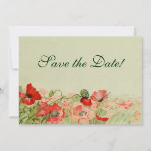 Save The Date Mariage Vintage, Fleurs de Coquelicots Rouges Enre