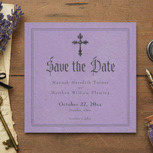 Save The Date Mariage Vintage Gothique Noir Toile Croix Violet