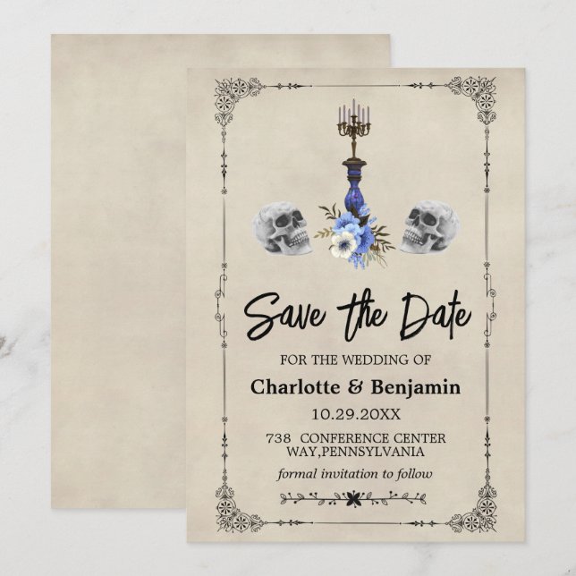 Save The Date Mariage Vintage Halloween Enregistrer La Date (Devant / Derrière)