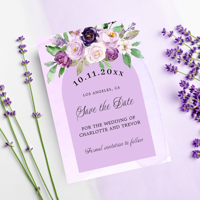 Save The Date Mariage violet violet fleurs violet arc QR code si (Créateur téléchargé)