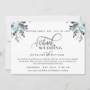 Save The Date Mariage virtuel en ligne Floral bleu, blanc et gri