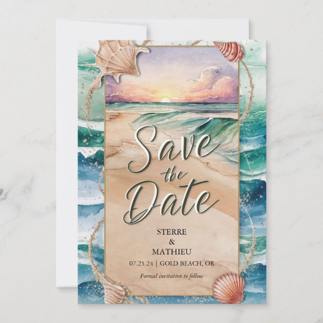 Save The Date Mariage Watercolor Beach (Devant)