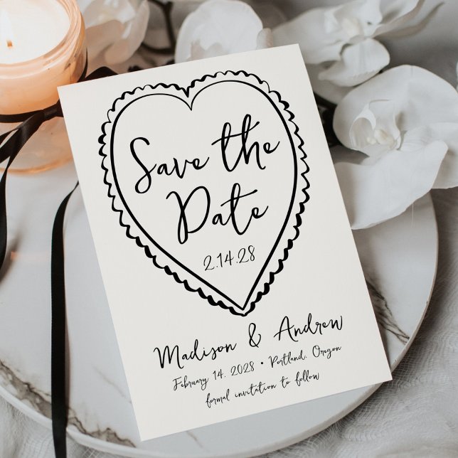Save The Date Mariage Whimsical Black Heart (Créateur téléchargé)