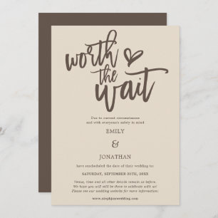 Save The Date Mariage Worth the Wait Script Cream Brown