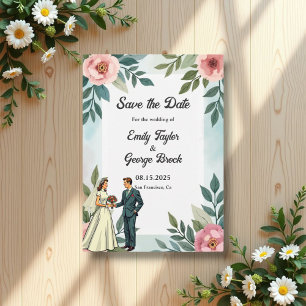 Save The Date Mariée romantique et Mariage d'aquarelle de chambr