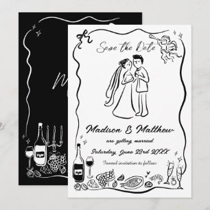 Save The Date Mariés Mariée et Marié Dessins à main levée Gribou
