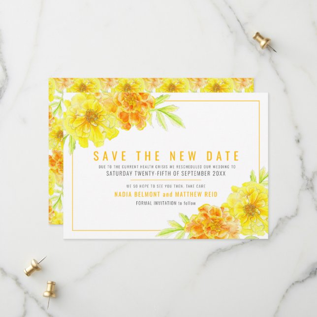 Save The Date Marigold jaune enregistrer la nouvelle date mariag (Devant/Arrière en situation)