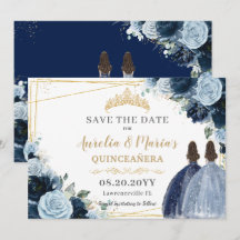 Marine Bébé Bleu Floral Twins Quinceanera Sweet 16