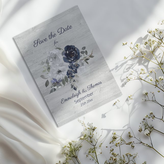 Save The Date Marine Bleu Aquarelle Argent Floral Enregistrer la (Créateur téléchargé)
