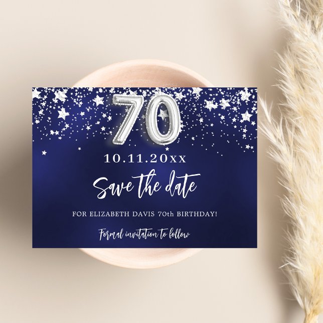 Save The Date Marine bleu argent étoiles 70e anniversaire (Créateur téléchargé)