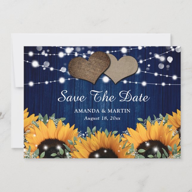 Save The Date Marine Bleu Bois Eucalyptus Souffle de bébé tourne (Devant)