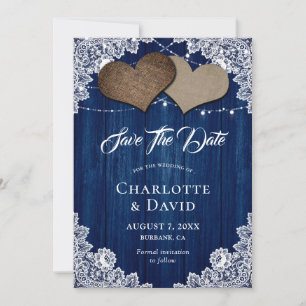 Save The Date Marine Bleu Burlap Dentelle Mariage Enregistrer La