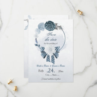 Save The Date marine bleu poussiéreux fleurs mariage botanique