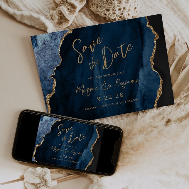 Save The Date Marine Blue Agate Script Mariage Enregistrer la da (Créateur téléchargé)